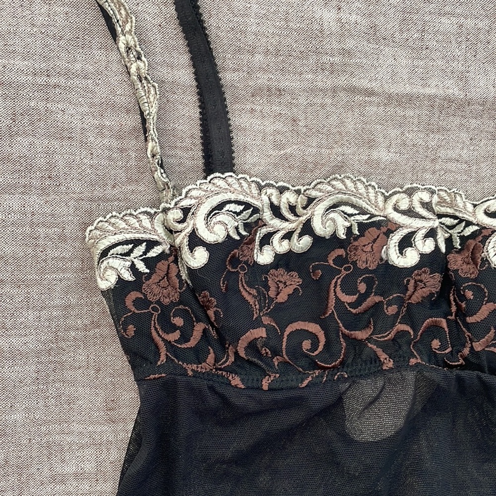 Vintage Felina Lingerie Babydoll Black Sheer Lace Negligee